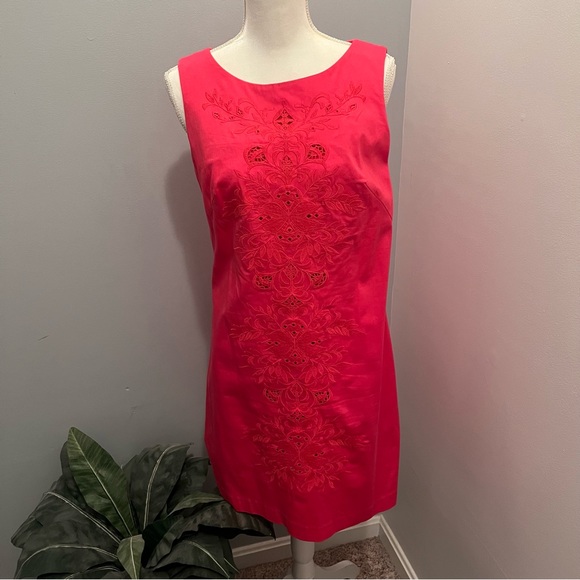 Calvin Klein Dresses & Skirts - Calvin Klein Embroidered Detail Dress size 8 Coral Pink Sleeveless A-line Casual